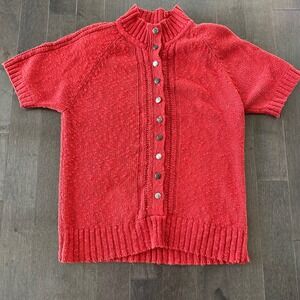 Vintage Womens SML Sport Mock Knit Cardigan Short Sleeve Romantic Red Silver M